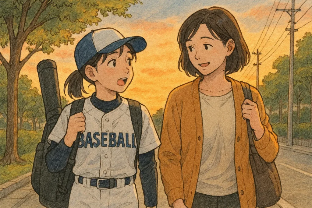 女子野球帰り道